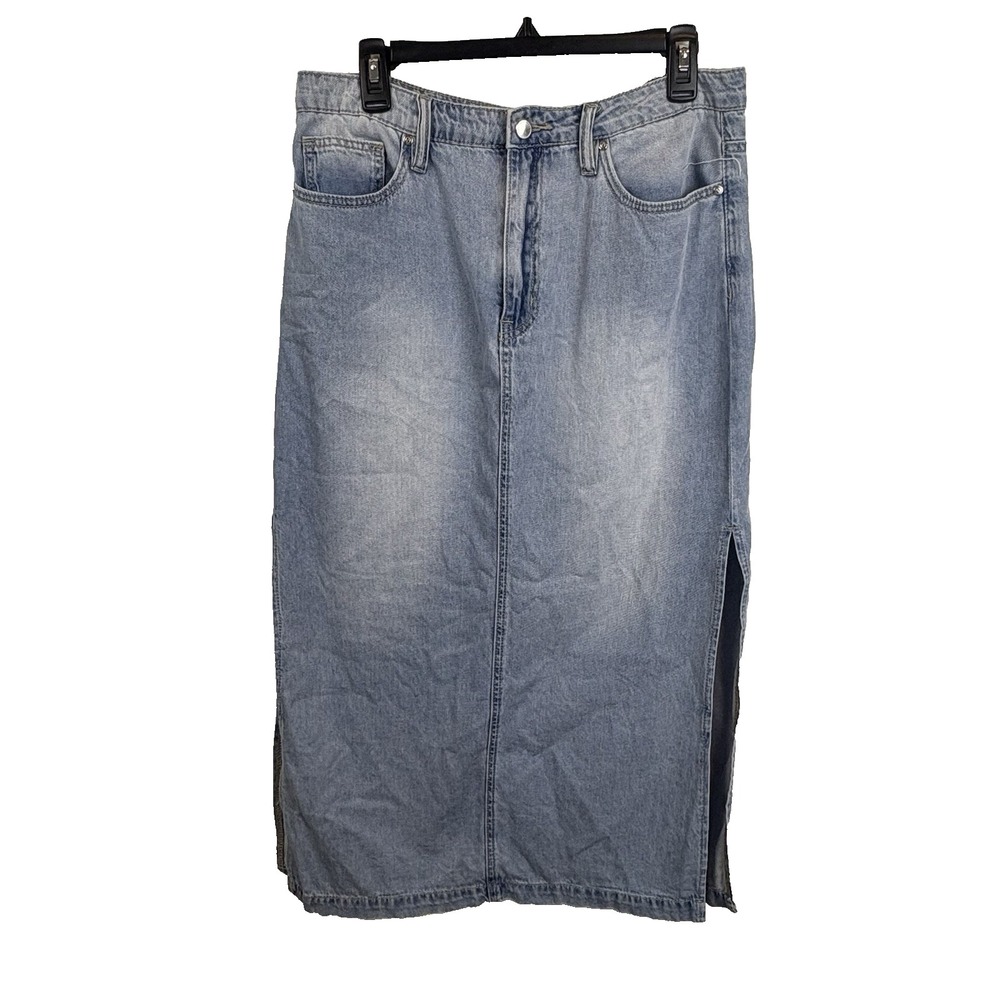 Rebecca‎ Minkoff Light Wash Denim Midi Skirt Slit Boho Size 8